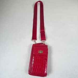 Joy Susan Red Crocodile Embossed Crossbody Wallet Phone Bag Gold Hardware